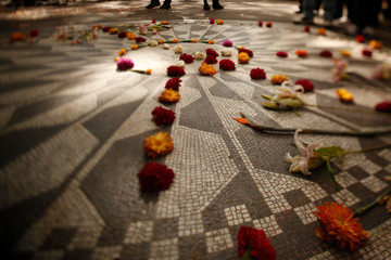 Imagine Monument in Central Park with Flowers