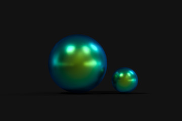 Spheres with the colorful surface, dark background, 3d rendering.