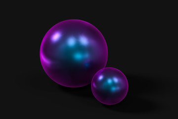 Spheres with the colorful surface, dark background, 3d rendering.