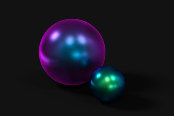 Spheres with the colorful surface, dark background, 3d rendering.