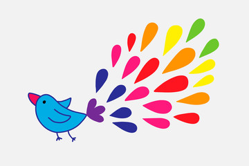 Colorful tail bird hand drawn vector illustration in cartoon style