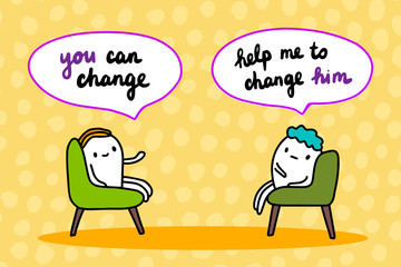 Psychotherapy hand drawn vector illustration. Cartoon men talking. You can change session in cabinet