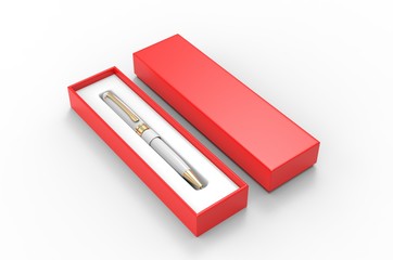 Blank Paper Packaging Pen Box with Foam Insert tray. 3d render illustration.