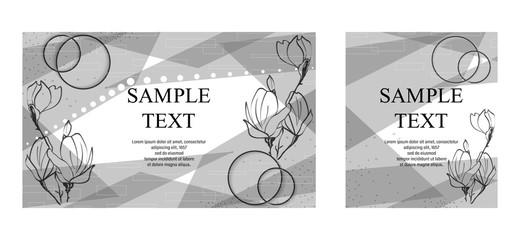 Set of creative hand drawn floral background. Vector black and white textured cards. Beautiful abstract poster.