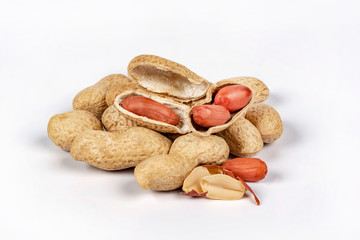Peanuts in shell isolated on white background. Great peanut close-up composition