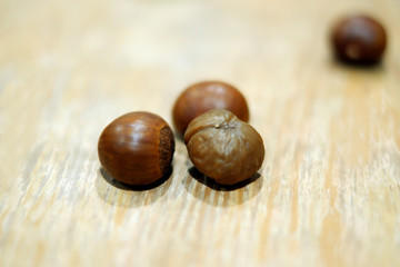 nuts on wooden table