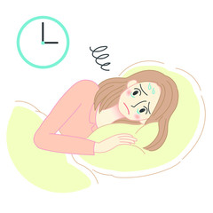 不眠症の女性のイラスト　眠れない