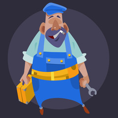 cartoon male plumber with tools in his hands