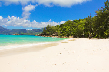 Landscape of beautiful tropical beach at Seychelle island