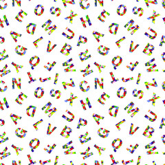 english alphabet seamless pattern of colorful pieces  A B C D E F G H I J K L M N O P Q R S T U  V W X Y Z - English alphabet, capital letters. Geometric shading