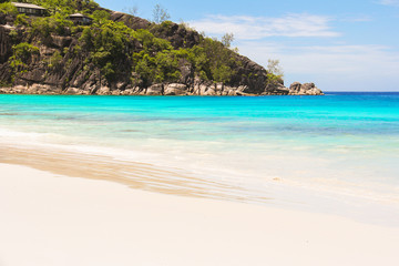Landscape of beautiful exotic tropical beach at Seychelles