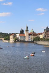 view of prague, praha, river, city, architecture, water, vltava, tower, czech, town, church, old, building, cityscape, cathedral, house, view, landmark,	
