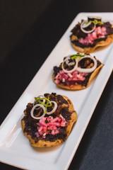 canape with meat and sauce restaurant
