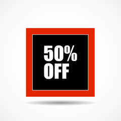 50 percent off. Sale label symbol in square shape, advertising marketing sales, discount and a unique offer. Vector illustration
