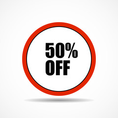 50 percent off. Sale label symbol in circle shape, advertising marketing sales, discount and a unique offer. Vector illustration