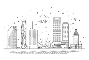 Naklejka premium Panoramę miasta Miami, ilustracji wektorowych, Płaska konstrukcja