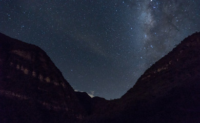 Obraz na płótnie Canvas Milky Way in the center of two mountains