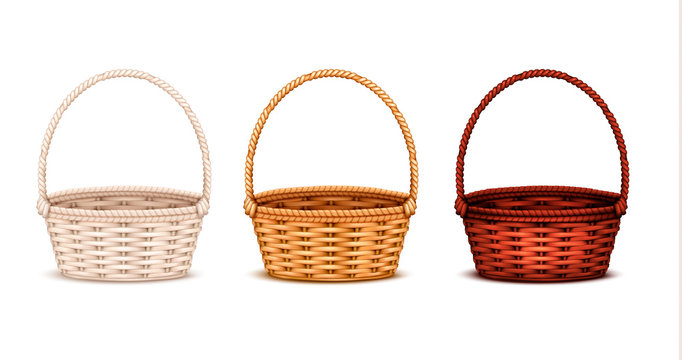 Wicker Baskets Realistic Set