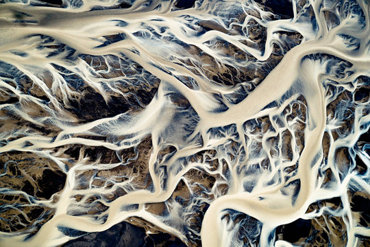 Aerial view of the Icelandic glacial river