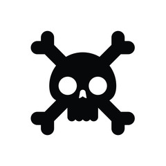 Skull with bones simple vector illustration in flat style isolated on white background. Death and pirate sign. Logo, icon or symbol for your design