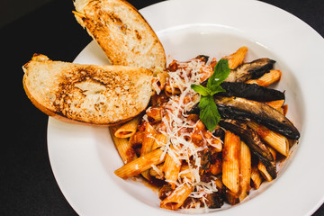 pasta with portobello and bread