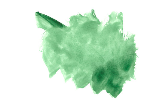 Colorful Green Watercolor Background.Bright Brush Strokes On White Background