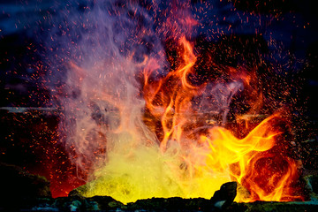 Fototapeta na wymiar red high temperature fire metal casting method