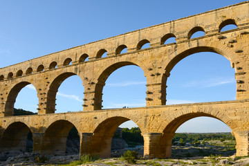 Fototapeta na wymiar Roman aqueduct Pont di Gard in Departement Gard in Southern France