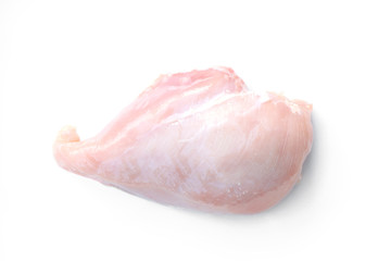 close up of chicken breast meat isolated on white background.