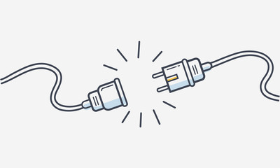 Electric Plug and Socket unplug outline design vector. 404 error background web banner, Electric wire shock, disconnection, loss of connect. - obrazy, fototapety, plakaty