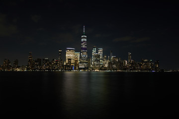 Fototapeta na wymiar Night cityscape of downtown Manhattan, New York. Photographed Summer, 2019.