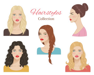 Beautiful young women with fashion trendy hairstyles. vector illustration.
