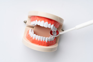 Dental equipments from the top view, flat lay in the studio