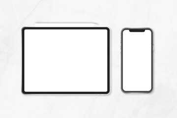 Smartphone and tablet mockup isolated on background.