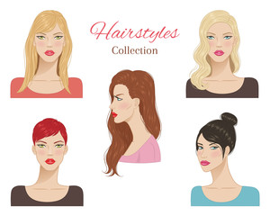 Beautiful young women with fashion trendy hairstyles. vector illustration.
