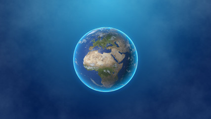 3D illustration of globe of Earth planet with cloud of digital around. Concept of big data