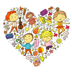 Painted by hand style pattern on the theme of childhood. Vector illustration for children design.