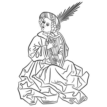 medieval musician playing harp black line art clip art preview