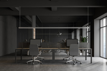 Gray and glass open space office interior