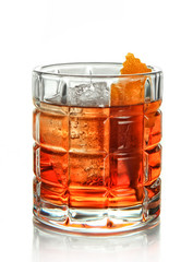 Whiskey in a glass on a white background