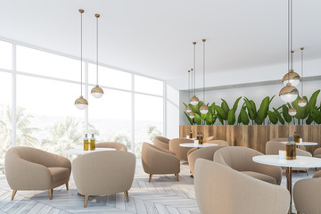 White cafe corner with plants