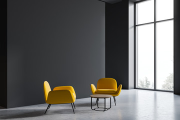 Gray office waiting room corner with armchairs