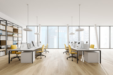 Side view of panoramic open space office