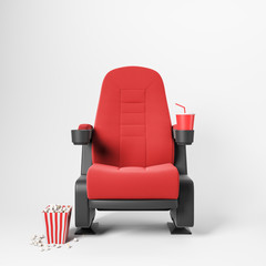 Red cinema chair on white background - obrazy, fototapety, plakaty
