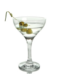 Martini with an olive on a white background