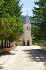 Road to the temple. Montenegro, Lower Ostrog Monastery. Church of  St. Trinity