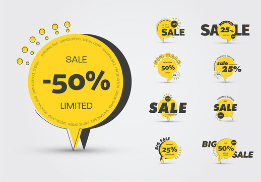 Yellow and Black Sale Icons Set