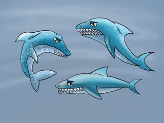line art character cartoon of blue shark