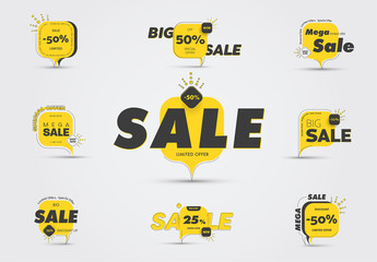 Yellow and Black Sale Icons Set