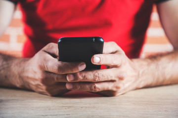 man hand smart phone